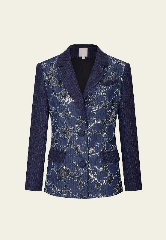 Discount Store Reconstructed Denim Lace-detailing Lapel Jacket