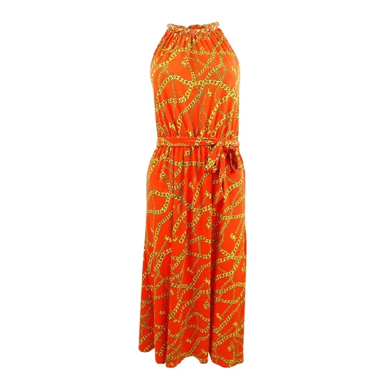 Clearance Sale Online MICHAEL Michael Kors Women's Chain-Print Chain Midi Dress (S, Optic Orange)