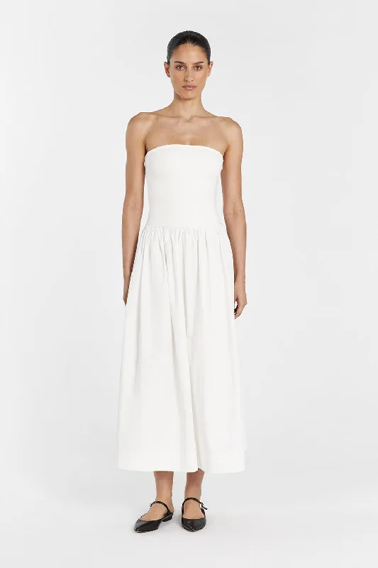 Versatile Style Wardrobe SOPHIE WHITE STRAPLESS MIDI DRESS