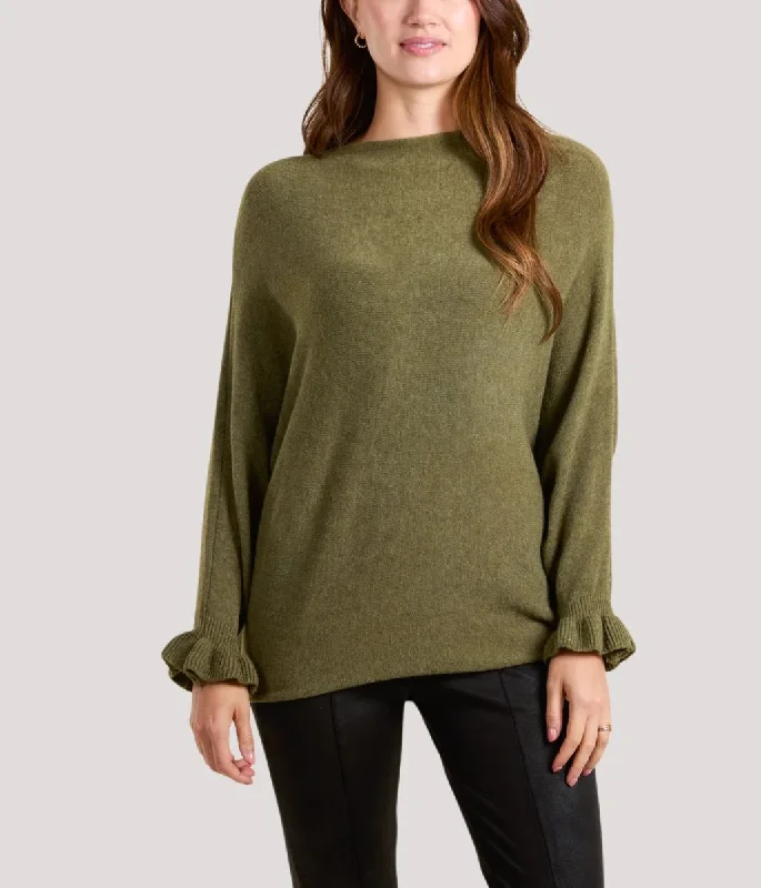 Chic & Cozy Collection Khaki Ruffle Sleeve Batwing Jumper