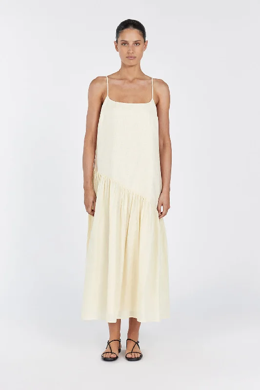 Signature Style Essentials NOAH LEMON LINEN ASYM MIDI DRESS