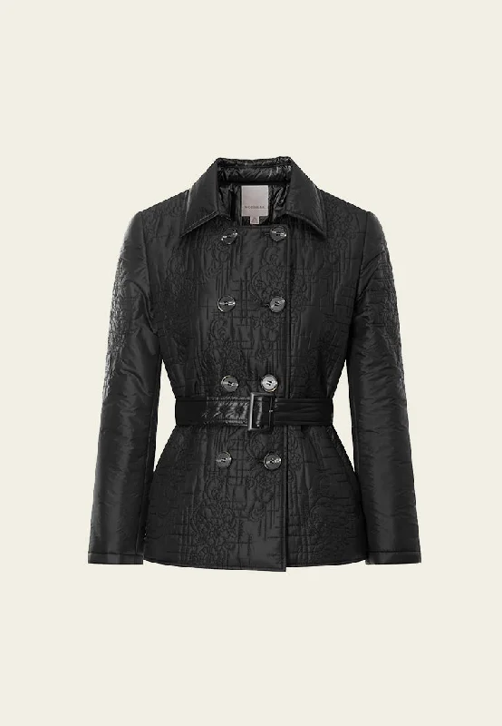 Women's Clothes Online Shopping Antibacterial Black Quilted Jacket with Belt