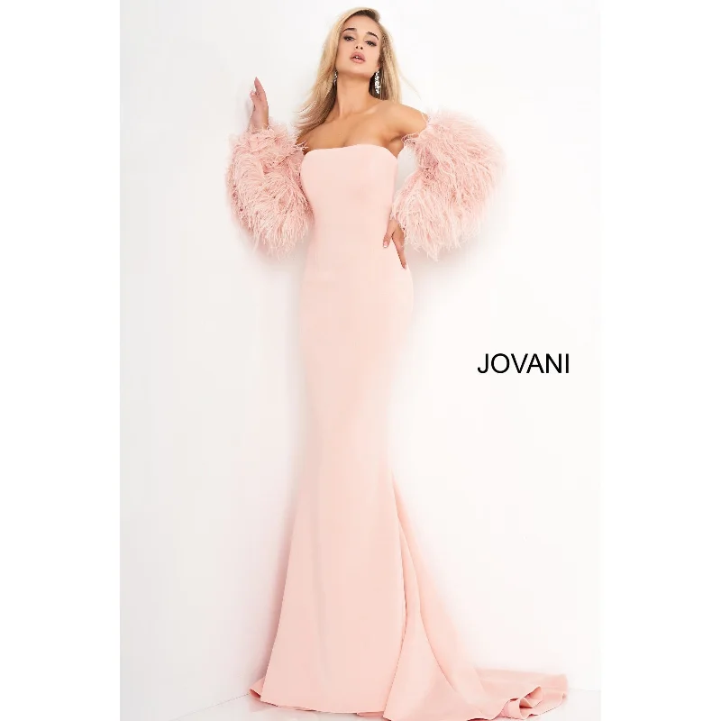 Clothing For Women Jovani 1226 Strapless Fur Sleeves Jovani Gown