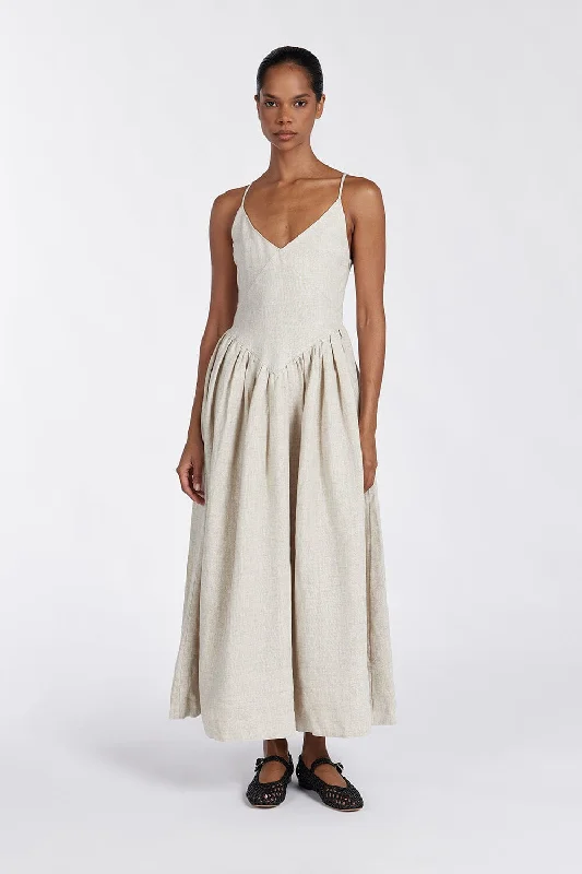 Dive Into Trendy Styles LEXI NATURAL LINEN MIDI DRESS