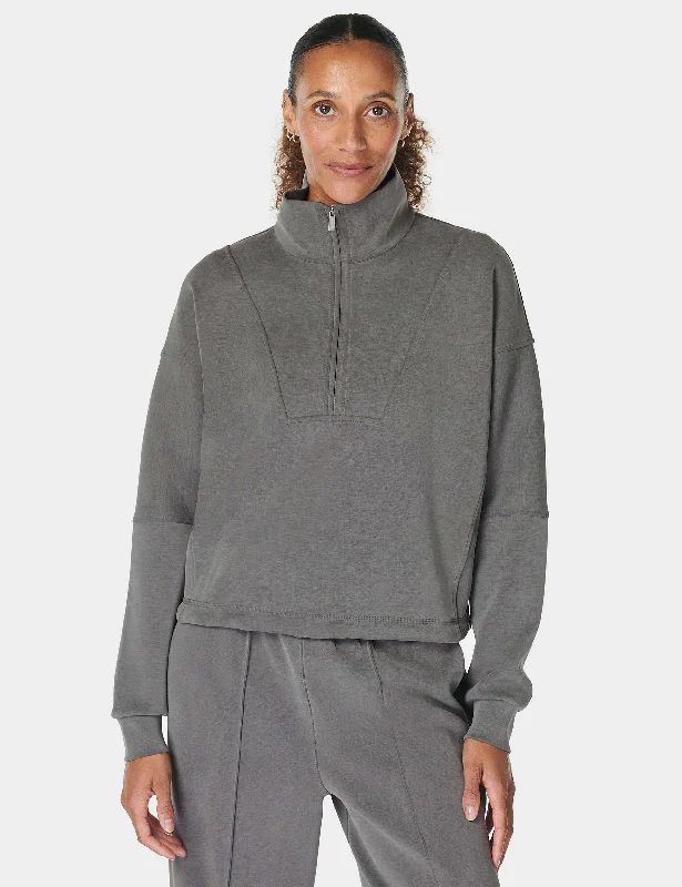 Clearance Event Sand Wash Funnel Neck Half Zip - Charcoal Grey