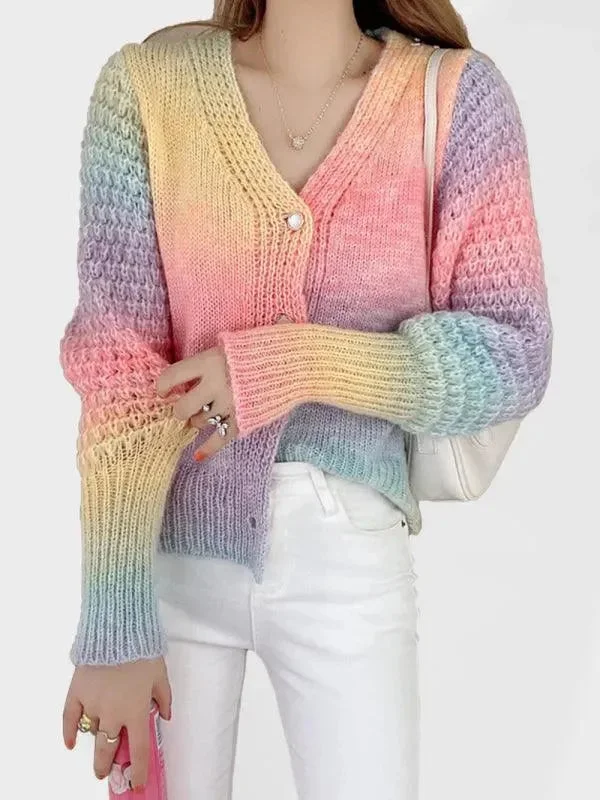 Massive Savings Rainbow Gradient  Women Cardigan Sweater