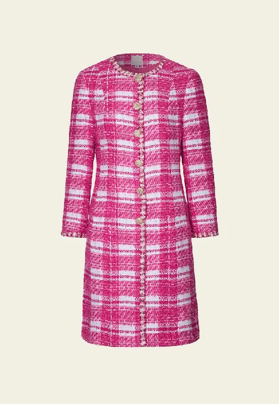 Outlet Clothing Calf Length Plaided Tweed Coat