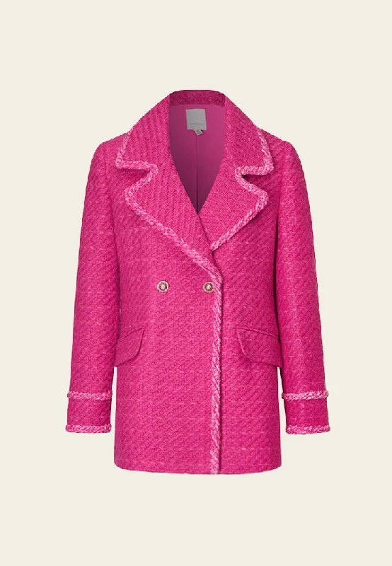 Online Shopping Boutiques Fuchsia Double-Breasted Lapel Tweed Coat