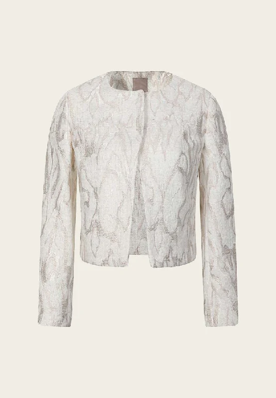 Flash Sale Online White Jacquard Tweed Collarless Jacket