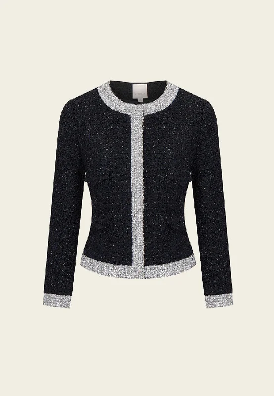 Clothes Women Black and Silver Detailing Tweed Jacket